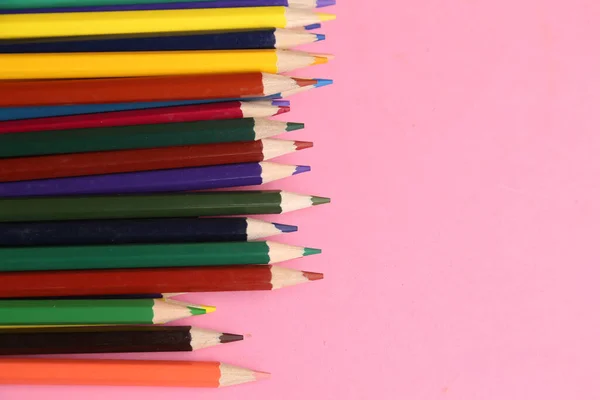 Egy Közeli Kép Színes Ceruzák Rózsaszín Háttér — Stock Fotó