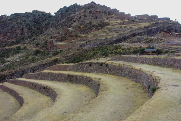 Lépések Pisac Régészeti Parkban Napfény Alatt Peruban — Stock Fotó