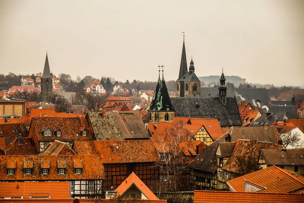 Tiro Ângulo Alto Cidade Quedlinburg Estado Federal Saxônia Anhalt Alemanha — Fotografia de Stock