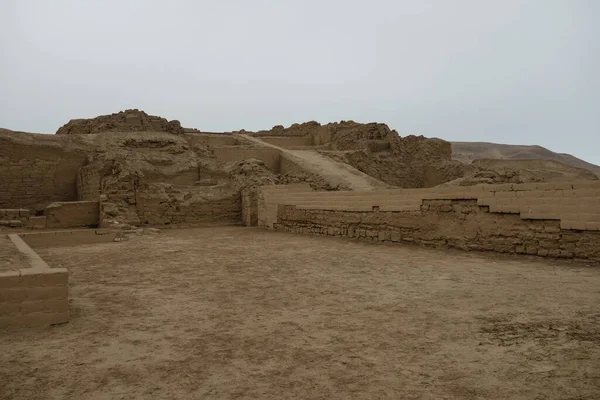 Les Ruines Pachacamac Sous Ciel Nuageux Pendant Journée Pérou — Photo