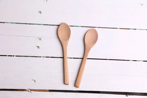 Una Vista Superior Dos Cucharas Cocina Madera Sobre Una Mesa —  Fotos de Stock