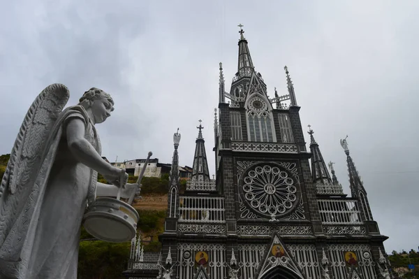 Gotická Svatyně Las Lajas Zasekla Řece Kaňonu Ipiales Kolumbie — Stock fotografie