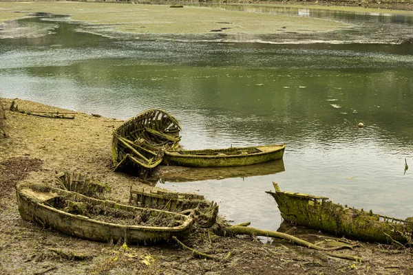 Grupo Viejos Barcos Abandonados Playa — Foto de Stock