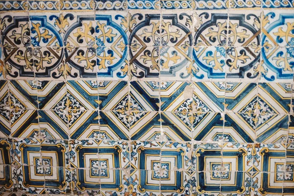 Primer Plano Una Pared Colorida Con Azulejos Cerámica Caminha Portugal — Foto de Stock