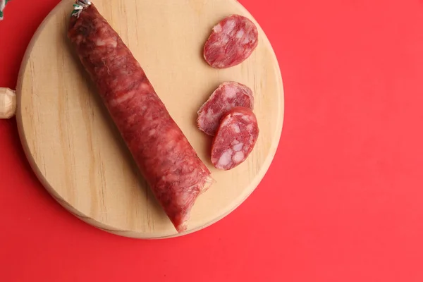 Una Vista Superior Salchicha Tradicional Española Cortada Rodajas Sobre Una — Foto de Stock