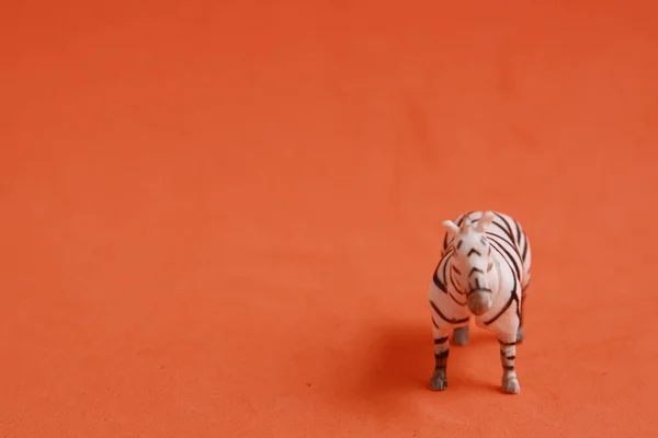 Plast Zebra Leksak Orange Yta Med Utrymme För Din Text — Stockfoto