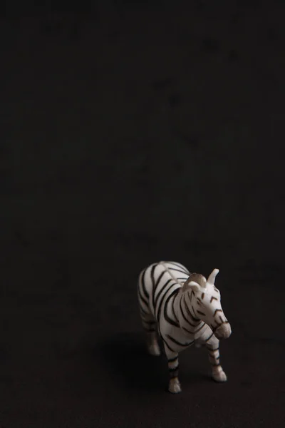Ovanifrån Zebra Figurine Isolerad Svart Bakgrund — Stockfoto