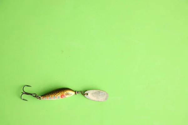 Gros Plan Leurre Pêche Isolé Sur Fond Vert — Photo