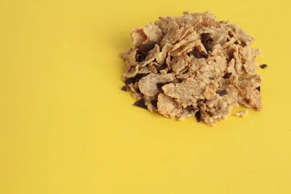High Angle Shot Pile Cornflakes Isolated Yellow Surface — Stock Photo, Image