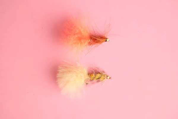 Группа Мягких Рыболовных Приманок Розовом Фоне — стоковое фото