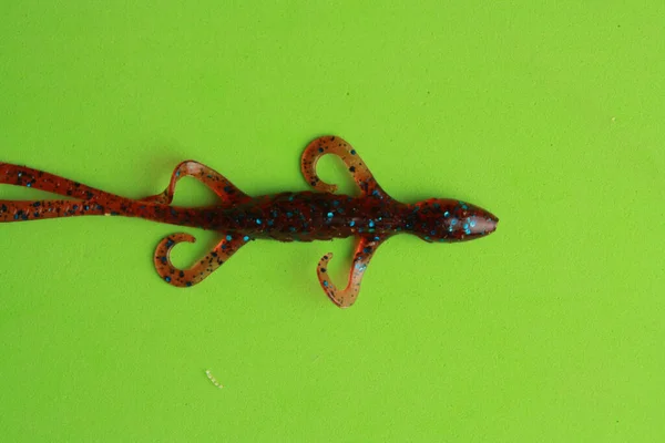 Une Vue Dessus Leurre Pêche Isolé Sur Fond Vert — Photo