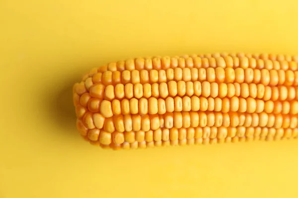 Egy Közeli Kép Főtt Kukorica Sárga Alapon — Stock Fotó