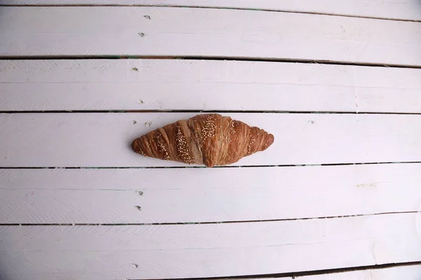 Una Vista Dall Alto Mini Croissant Tavolo Legno Bianco — Foto Stock