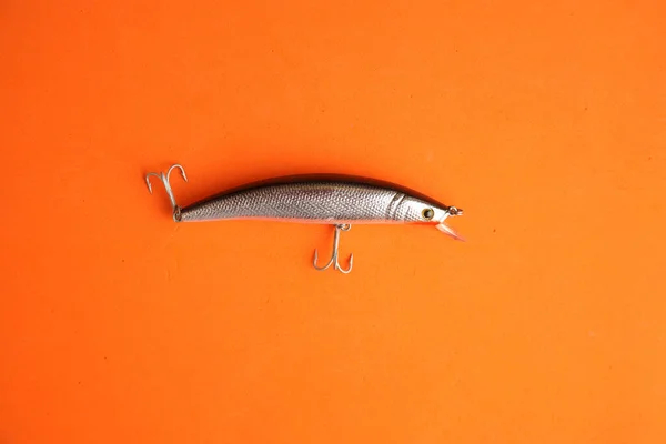 Съемка Крупным Планом Рыболовной Приманки Оранжевом Фоне — стоковое фото