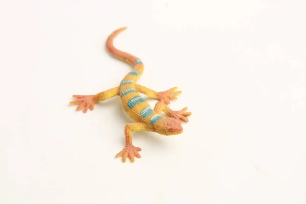 Closeup Shot Plastic Lizard Toy Miniature Isolated White Background — Stock Photo, Image
