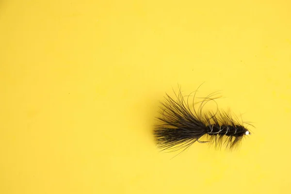 Primer Plano Del Señuelo Pesca Aislado Sobre Fondo Amarillo —  Fotos de Stock