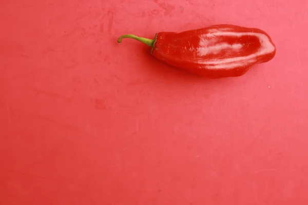 Eine Draufsicht Einer Paprika Isoliert Auf Rotem Hintergrund — Stockfoto