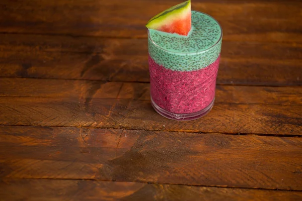 Nahaufnahme Eines Wassermelonen Smoothies Mit Chia Samen — Stockfoto