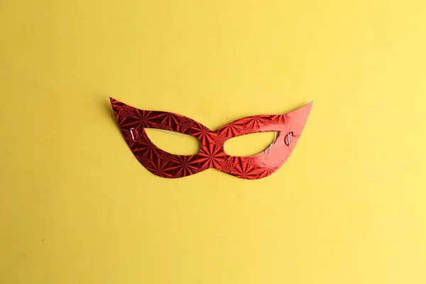 Red Party Mask Isolated Yellow Background — Stock Photo, Image