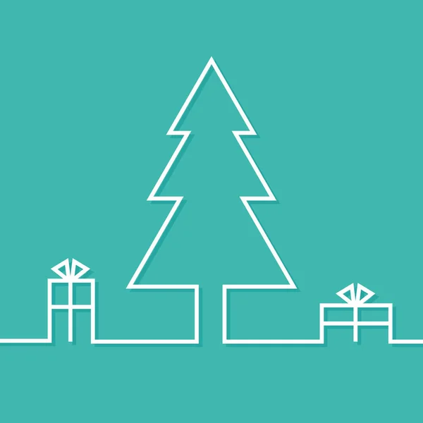 蓝绿色背景的白色圣诞树和礼品盒的图片 — 图库照片