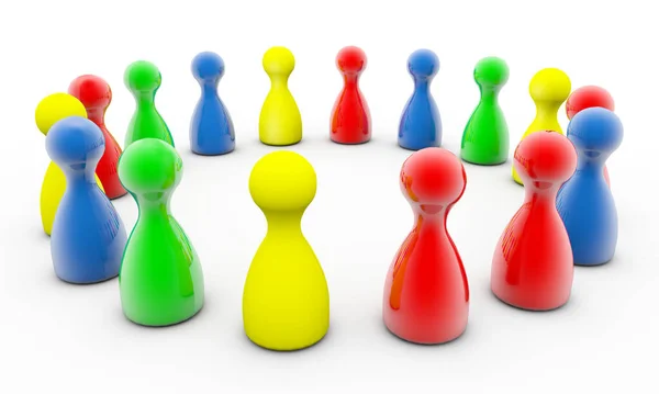 Rendering Red Yellow Blue Green Game Figures Circle Isolated White — Stock Photo, Image