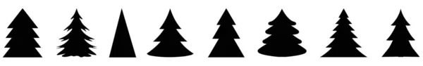 白い背景に孤立した黒いクリスマスツリーのさまざまな形のイラスト — ストック写真