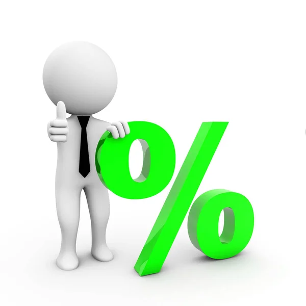 Rendering Human Character Green Percentage Symbol — Stock Photo, Image