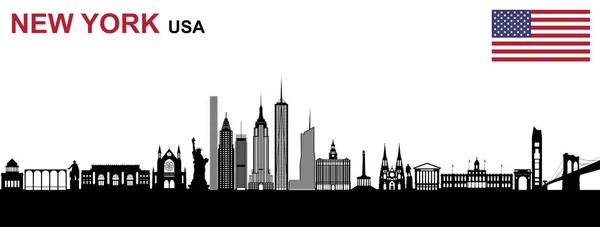 Digitální Černá Ilustrace Siluety New York City Americké Vlajky Bílém — Stock fotografie