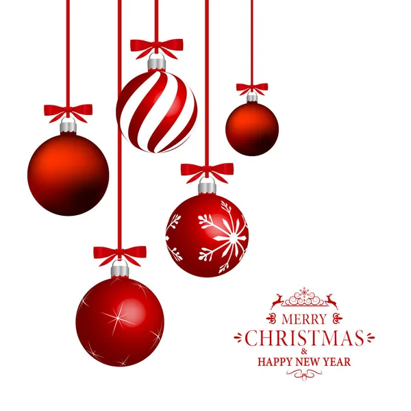 Uma Ilustração Digital Ornamentos Vermelhos Pendurados Texto Feliz Natal Feliz — Fotografia de Stock