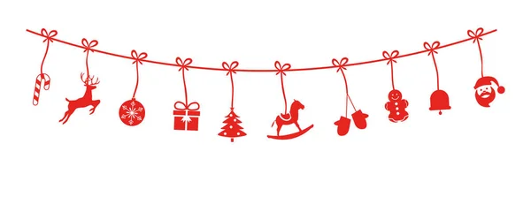 Иллюстрация Красных Рождественских Предметов Протянутых Веревке — стоковое фото