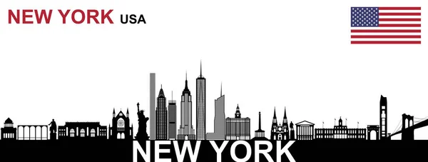 Ilustrace Panorama New Yorku Vlajkou Usa Bílém Pozadí — Stock fotografie