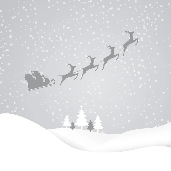Cyfrowa Ilustracja Szarego Zimowego Krajobrazu Mikołajem Sylwetce Sań Powietrzu — Zdjęcie stockowe