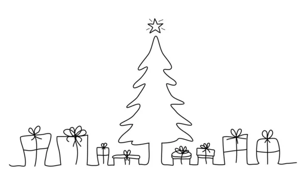Иллюстрация Рождественского Украшения Елкой Подарками Белом Фоне — стоковое фото