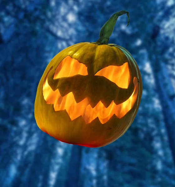 Una Zucca Halloween Con Fiamma All Interno Sfondo Astratto Sfocato — Foto Stock