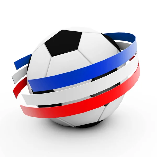Rendering Soccer Ball Surrounded Flag France Stripes Front White Background — Stock Photo, Image