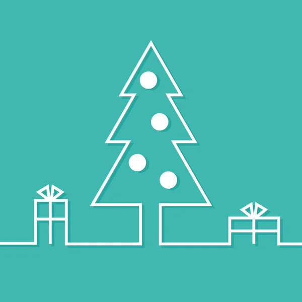 蓝绿色背景的白色圣诞树和礼品盒的图片 — 图库照片