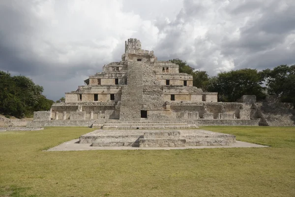 Közelkép Edzna Temple Five Floors Romjairól Yucatan Déli Részén Campeche — Stock Fotó