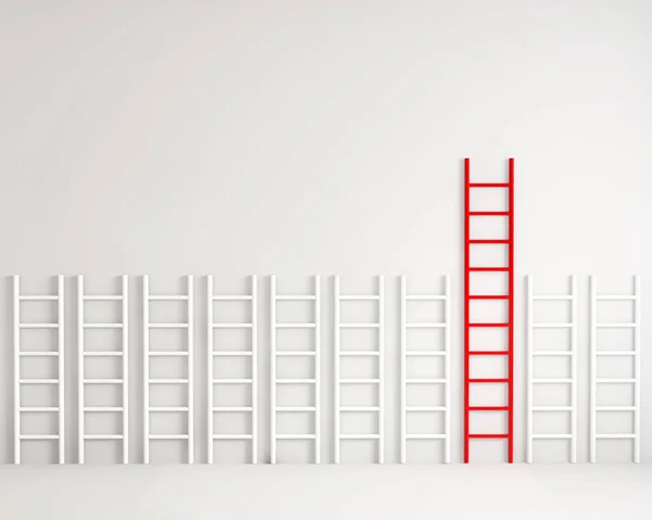 Een Weergave Van Een Rode Ladder Onder Witte Ladders Tegen — Stockfoto