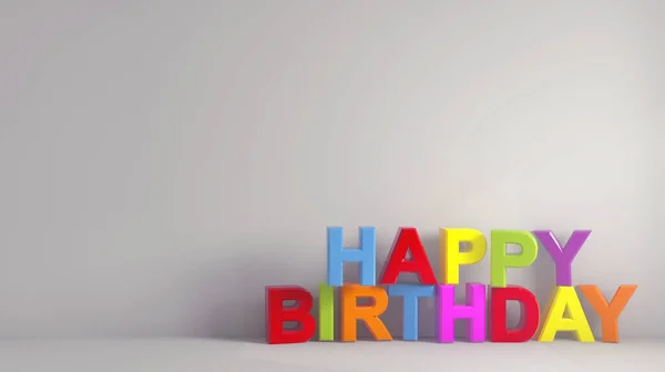 Rendering Simple Colorful Happy Birthday Text Grey Wallpaper — Stock Photo, Image