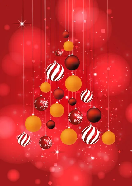 Una Ilustración Árbol Navidad Con Adornos Sobre Fondo Rojo — Foto de Stock