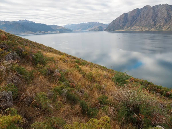 Malownicze Ujęcie Jeziora Hawea Zlokalizowanego Nowej Zelandii — Zdjęcie stockowe