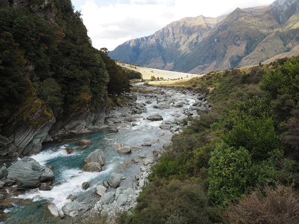 Strzał Rzeki Parku Narodowym Mount Aspiring Nowa Zelandia — Zdjęcie stockowe