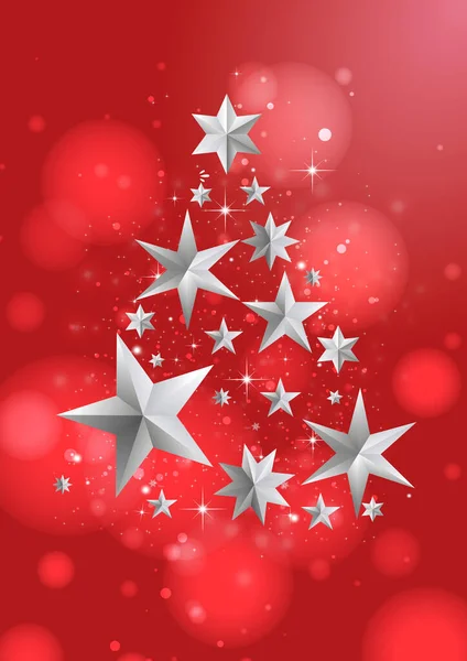 赤い背景を持つ銀の星で作られたクリスマスツリーの3Dレンダリング — ストック写真