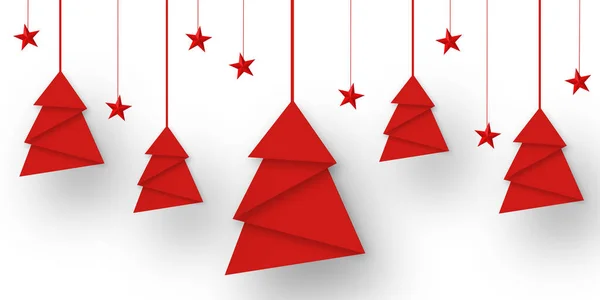 Beyaz Arka Planda Asılı Kırmızı Noel Ağaçları Yıldız Süslerinin Bir — Stok fotoğraf