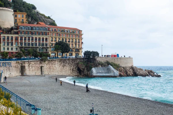 Vlnitý Oceán Naráží Písečnou Pláž Nice Francie — Stock fotografie