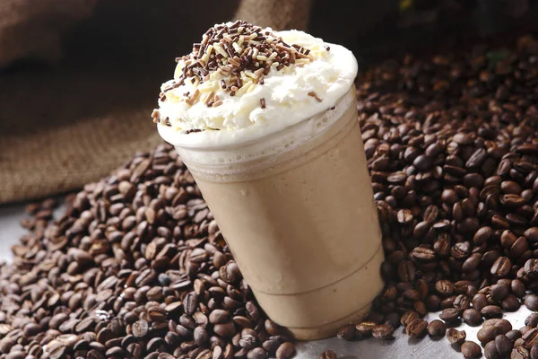 Close Shot Delicious Iced Coffee Whipped Cream Top — Stock Photo, Image