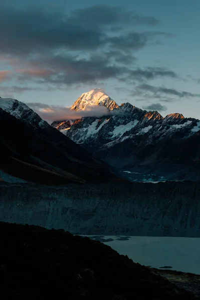 Hisnande Bild Aoraki Mount Cook Vid Solnedgången Canterbury Nya Zeeland — Stockfoto