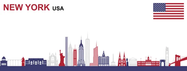 Ilustrace Města New York Vlajkou Usa Bílém Pozadí — Stock fotografie
