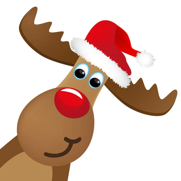 Funny Illustrated Reindeer Red Nose Hat — Stock Photo, Image