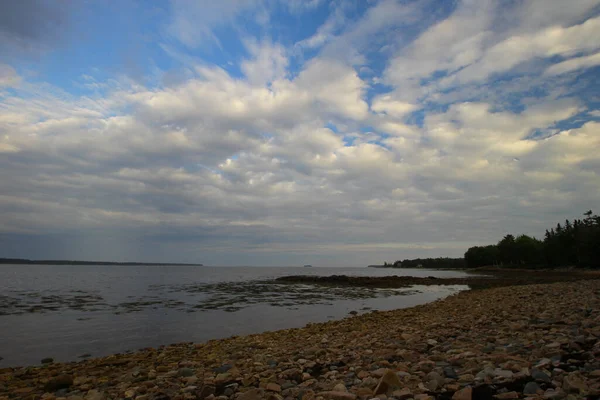 一张美丽的照片 是在多云的天空下 大海映衬下的岩石海岸 — 图库照片
